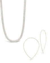 Load image into Gallery viewer, Delicate Threader Hoop Earrings & Herringbone Chain Necklace Set