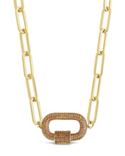 Load image into Gallery viewer, Pave CZ Carabiner Linked Lock Necklace