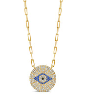 Load image into Gallery viewer, CZ Evil Eye Disk Pendant Necklace