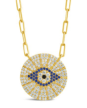 Load image into Gallery viewer, CZ Evil Eye Disk Pendant Necklace