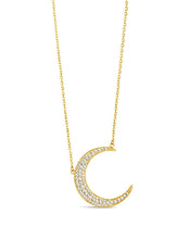 Load image into Gallery viewer, Stationed CZ Crescent Pendant Necklace