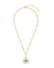 Load image into Gallery viewer, CZ & Mother of Pearl Evil Eye Pendant Necklace