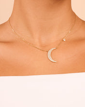 Load image into Gallery viewer, Sterling Silver CZ Crescent & Star Charm Necklace