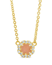 Load image into Gallery viewer, CZ Bezel Rose Petal Pendant Necklace