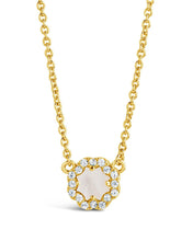 Load image into Gallery viewer, CZ Bezel Rose Petal Pendant Necklace
