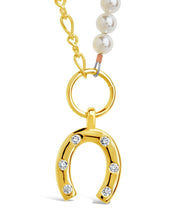 Load image into Gallery viewer, Elva Pearl CZ Horseshoe Necklace