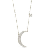 Load image into Gallery viewer, Sterling Silver CZ Crescent & Star Charm Necklace