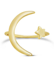 Load image into Gallery viewer, Sterling Silver Crescent Moon Open Ring