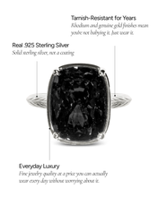 Load image into Gallery viewer, Sterling Silver Elongated Cushion Black CZ Cocktail Ring