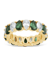 Load image into Gallery viewer, Sterling Silver Pear Cut Emerald CZ Celebration Band Ring