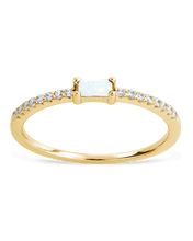 Load image into Gallery viewer, Sterling Silver Thin Opal CZ Stacking Birthstone Ring