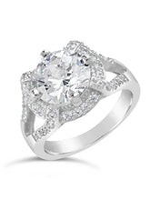 Load image into Gallery viewer, Sterling Silver Split Shank CZ Halo Ring