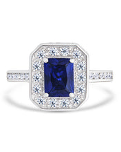 Load image into Gallery viewer, Sterling Silver Emerald Cut Sapphire CZ Cocktail Ring