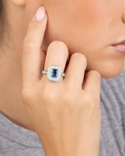 Load image into Gallery viewer, Sterling Silver Emerald Cut Sapphire CZ Cocktail Ring