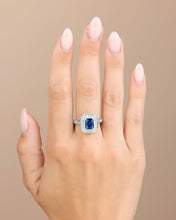 Load image into Gallery viewer, Sterling Silver Emerald Cut Sapphire CZ Cocktail Ring