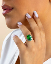 Load image into Gallery viewer, Sterling Silver Elongated Cushion Emerald CZ Cocktail Ring