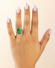 Load image into Gallery viewer, Sterling Silver Elongated Cushion Emerald CZ Cocktail Ring