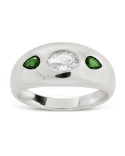 Load image into Gallery viewer, Sterling Silver Triple-Stone Tapered Dome Ring