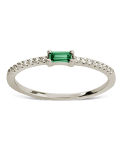 Load image into Gallery viewer, Sterling Silver Thin Emerald CZ Stacking Birthstone Ring