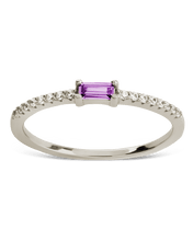 Load image into Gallery viewer, Sterling Silver Thin Amethyst CZ Stacking Birthstone Ring