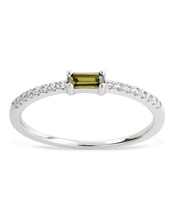 Load image into Gallery viewer, Sterling Silver Thin Peridot CZ Stacking Birthstone Ring