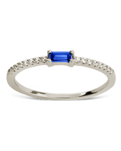 Load image into Gallery viewer, Sterling Silver Thin Sapphire CZ Stacking Birthstone Ring