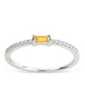 Load image into Gallery viewer, Sterling Silver Thin Citrine CZ Stacking Birthstone Ring