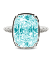 Load image into Gallery viewer, Sterling Silver Elongated Cushion Aquamarine CZ Cocktail Ring