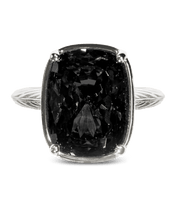 Load image into Gallery viewer, Sterling Silver Elongated Cushion Black CZ Cocktail Ring