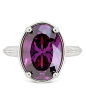 Load image into Gallery viewer, Sterling Silver Oval Cut Amethyst CZ Cocktail Ring