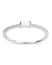 Load image into Gallery viewer, Sterling Silver Thin Opal CZ Stacking Birthstone Ring