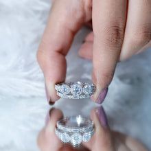 Load image into Gallery viewer, Vintage Inspired Moissanite 3 Stone Wedding Ring Set