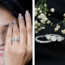 Load image into Gallery viewer, Vintage Inspired Moissanite 3 Stone Wedding Ring Set