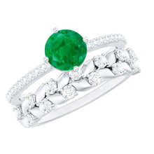 Load image into Gallery viewer, Nature Inspired Emerald Diamond Wedding Bridal Ring Set of 2