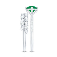 Load image into Gallery viewer, Nature Inspired Emerald Diamond Wedding Bridal Ring Set of 2