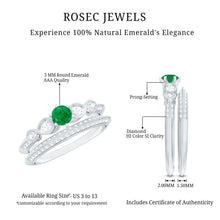 Load image into Gallery viewer, Vintage Looking Emerald Diamond Engagement Wedding Ring Set of 2
