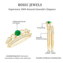 Load image into Gallery viewer, Vintage Looking Emerald Diamond Engagement Wedding Ring Set of 2