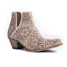 Load image into Gallery viewer, Western Moxie Hand-tooled Booties in White Chocolate - DON GREAT