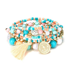 Load image into Gallery viewer, Bohemia Crystal Tassel Multicolor Beads Bracelets For Women Handmade Elastic Rope Charm Wrap Bracelet Summer Beach Party Jewelry