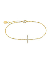Load image into Gallery viewer, Sterling Silver Sideways CZ Cross Bracelet