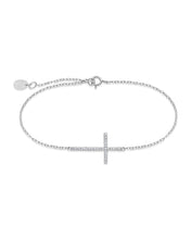 Load image into Gallery viewer, Sterling Silver Sideways CZ Cross Bracelet