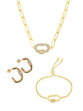 Load image into Gallery viewer, Pave CZ Carabiner Linked Lock Necklace Bundle