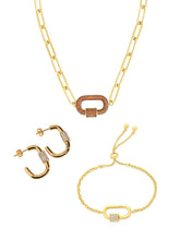 Load image into Gallery viewer, Pave CZ Carabiner Linked Lock Necklace Bundle