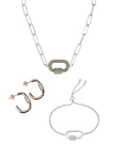 Load image into Gallery viewer, Pave CZ Carabiner Linked Lock Necklace Bundle