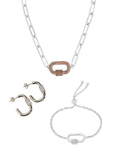 Load image into Gallery viewer, Pave CZ Carabiner Linked Lock Necklace Bundle