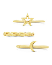 Load image into Gallery viewer, Sterling Silver Celestial Stacking Ring Set of 3