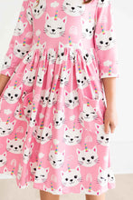 Load image into Gallery viewer, Unicorn Kitties 3/4 Sleeve Pocket Twirl Dress