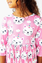 Load image into Gallery viewer, Unicorn Kitties 3/4 Sleeve Pocket Twirl Dress