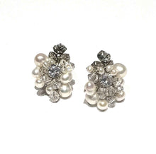 Load image into Gallery viewer, Shannon pearl and Diamond cluster stud earrings