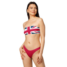 Load image into Gallery viewer, Union Jack Bandeau Bikini with Red V-Cut Bikini Bottom
